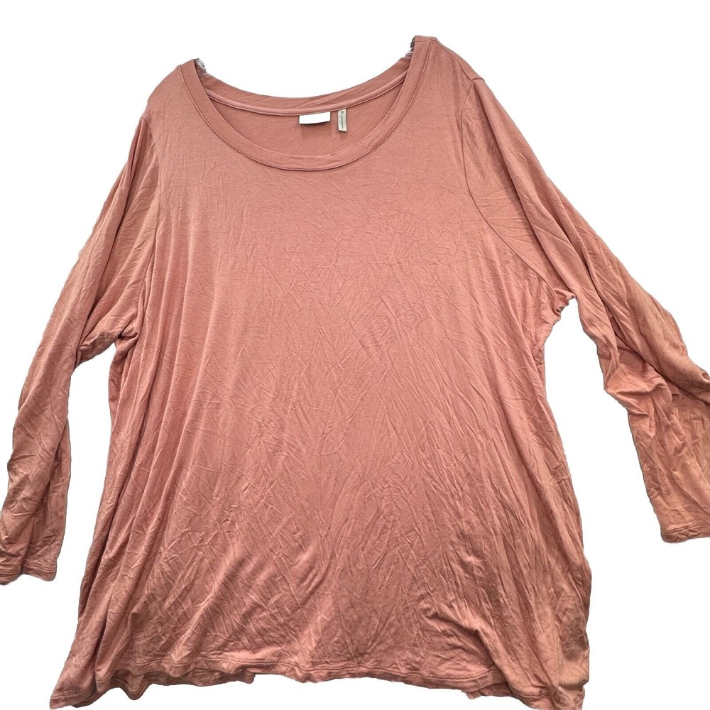 LOGO Lori Goldstein Women's Plus Size 3X Long Tunic Top Solid Light Pink Stretch